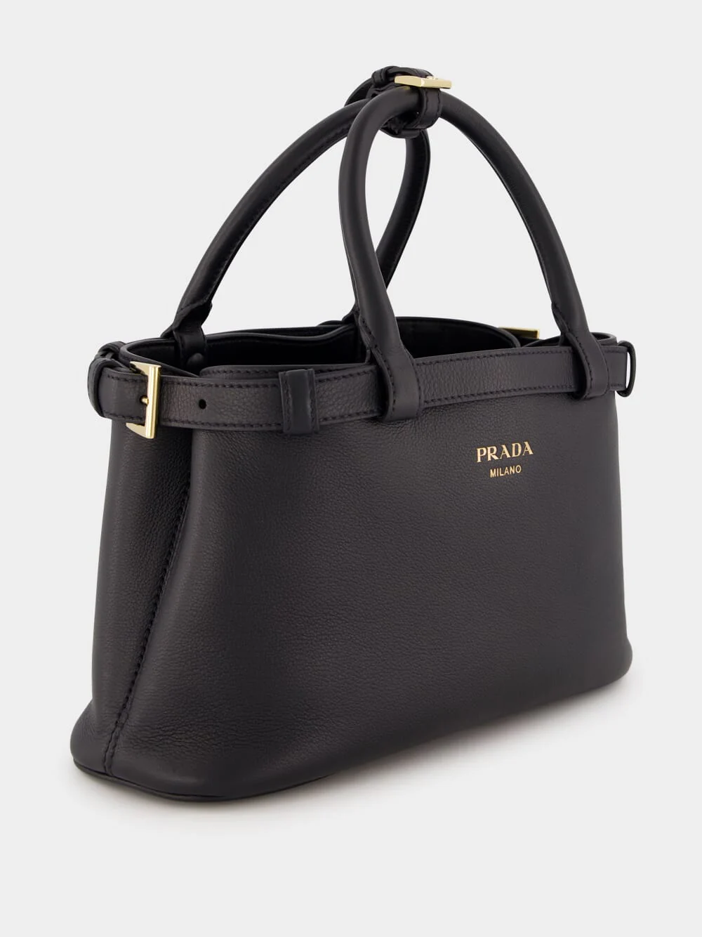 Black Small Leather Handbag With Buckle Straps - Image 5