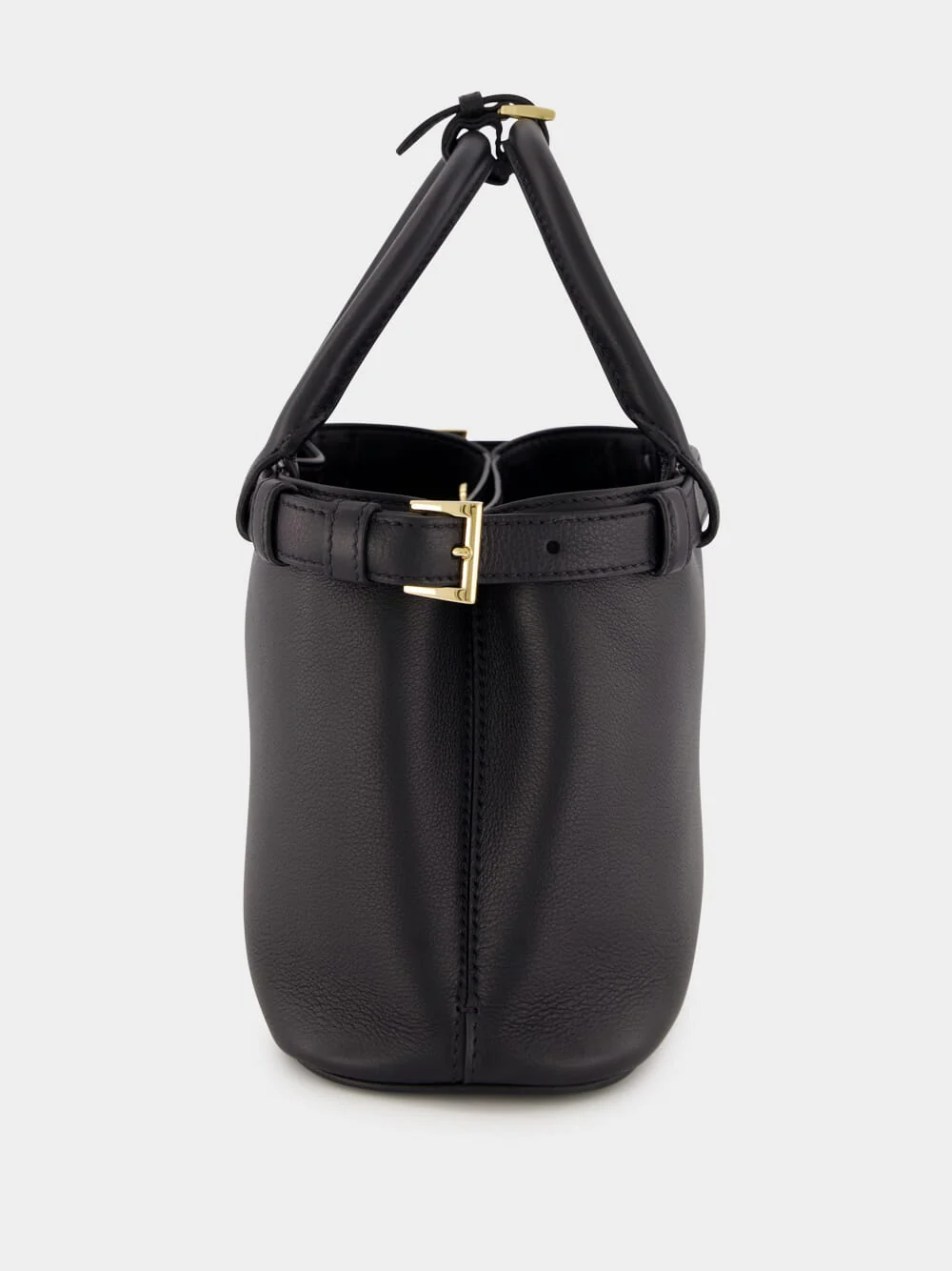 Black Small Leather Handbag With Buckle Straps - Image 6