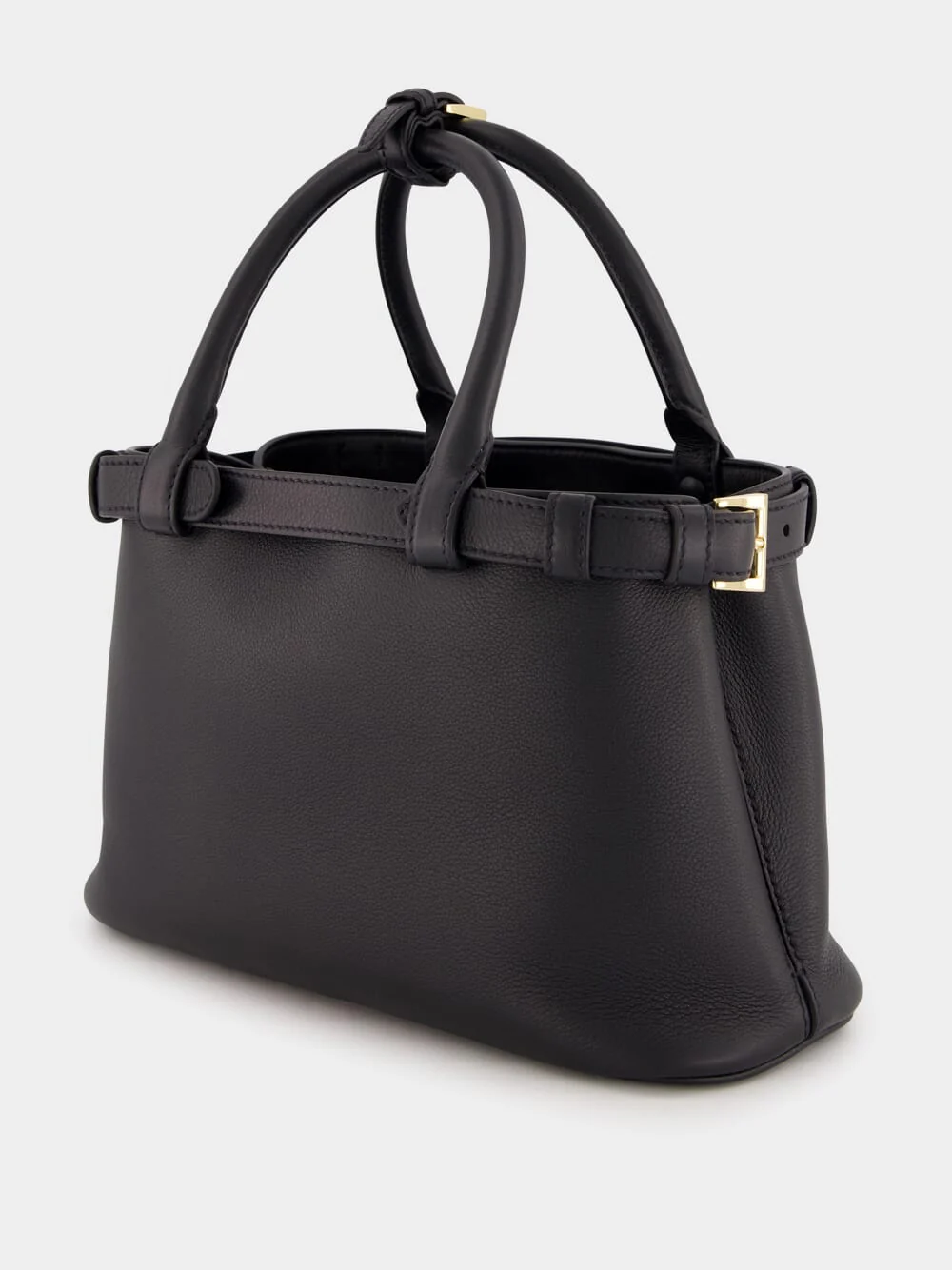Black Small Leather Handbag With Buckle Straps - Image 7