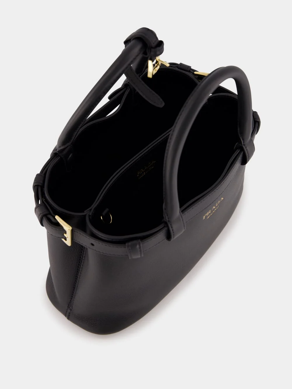 Black Small Leather Handbag With Buckle Straps - Image 8