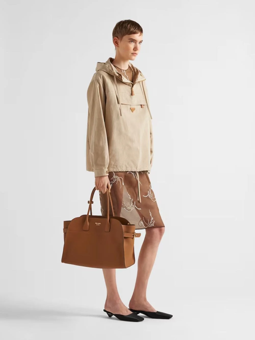 Caramel Large Leather Tote Bag with Buckles - Image 2