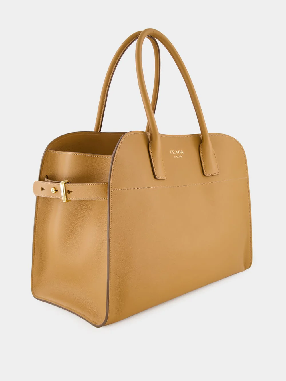 Caramel Large Leather Tote Bag with Buckles - Image 3