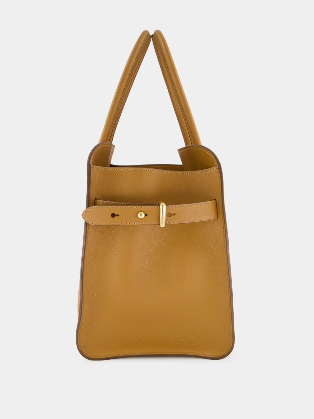 Caramel Large Leather Tote Bag with Buckles - Image 4