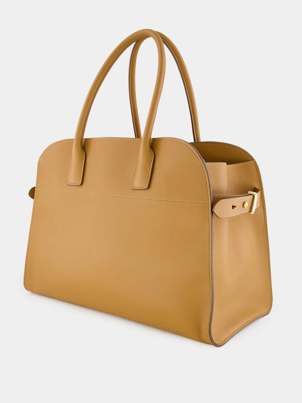 Caramel Large Leather Tote Bag with Buckles - Image 5