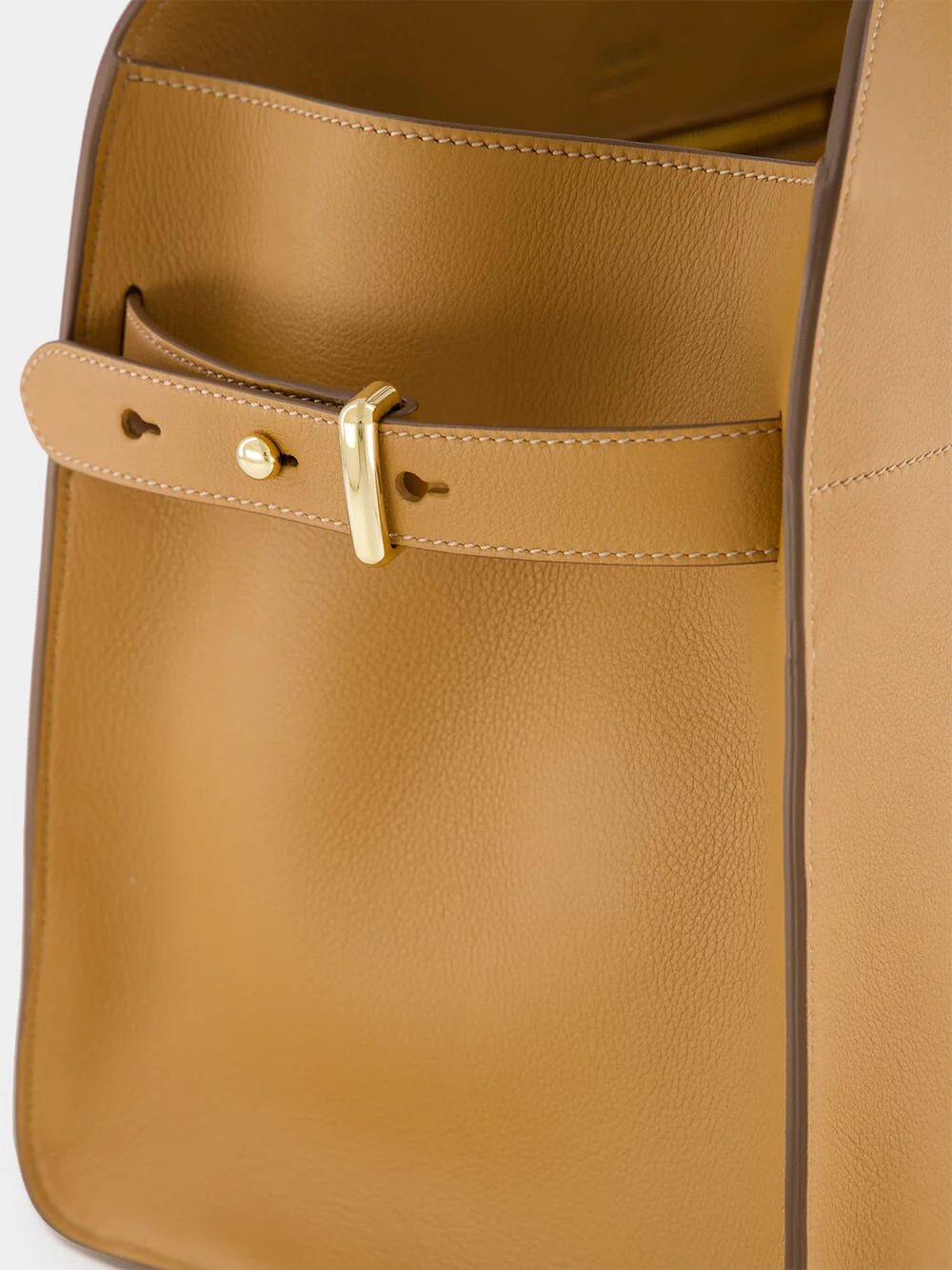 Caramel Large Leather Tote Bag with Buckles - Image 6