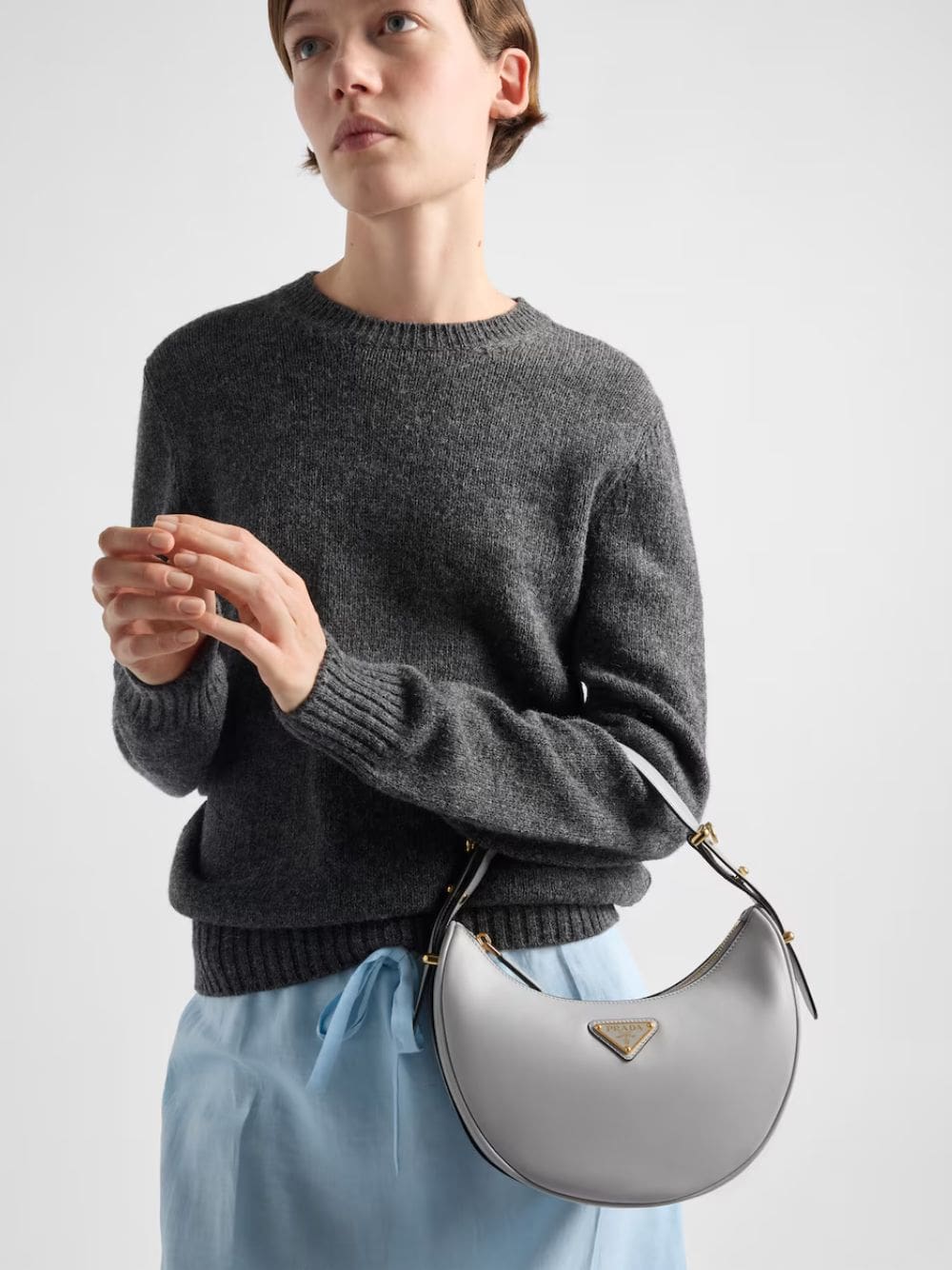 Granite Gray Prada Arqué Small Leather Shoulder Bag - Image 2