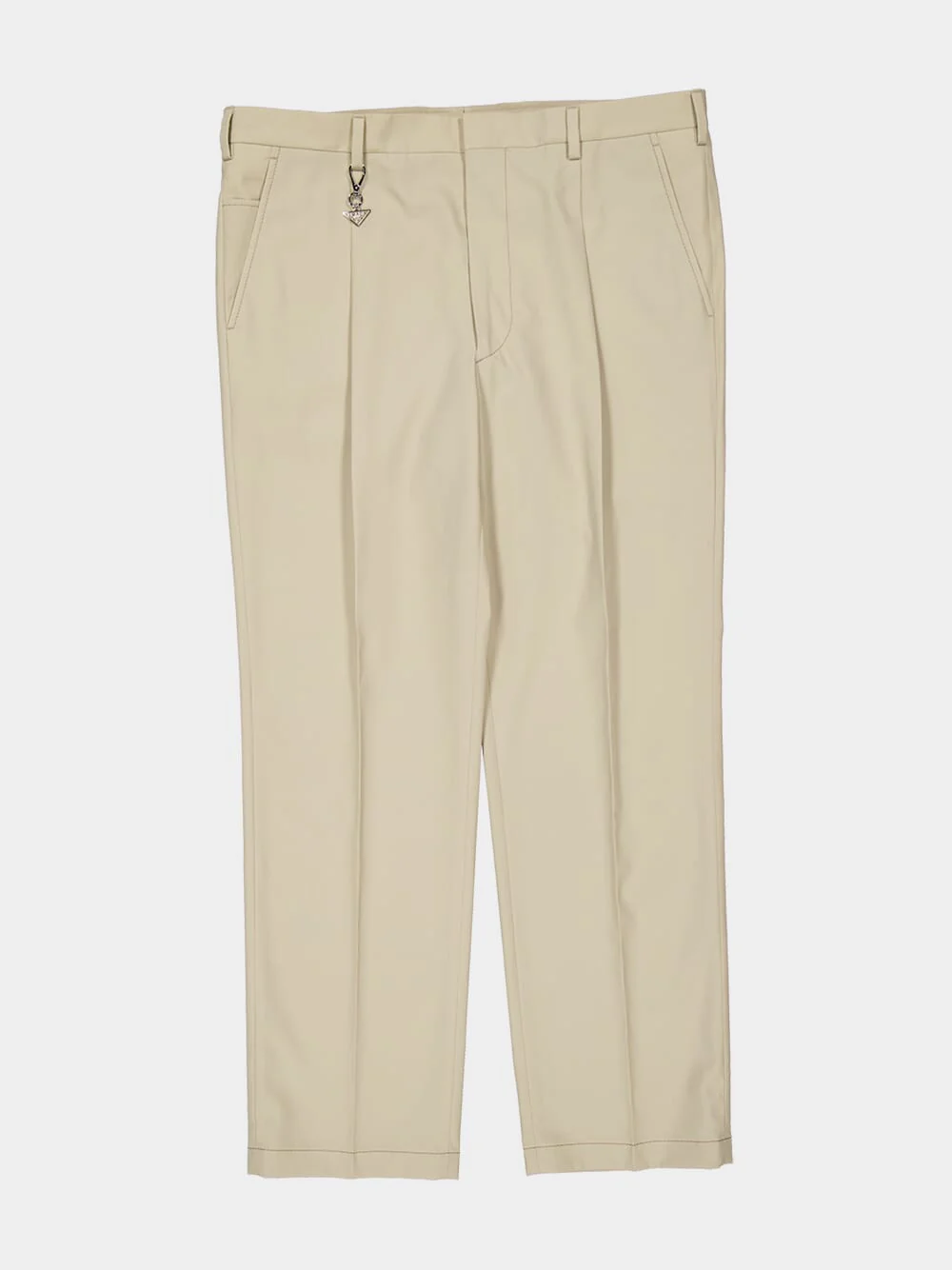 Beige Slim Fit Trousers with Triangle Key Ring - Image 7
