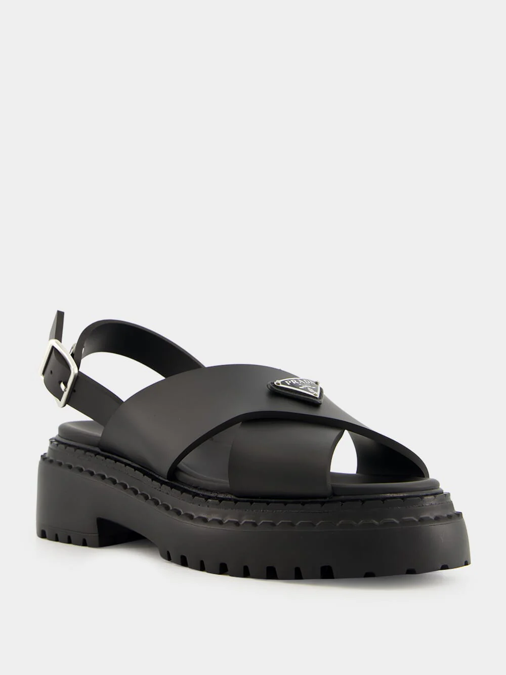 Black Crisscross Rubber Sandals with Logo - Image 2