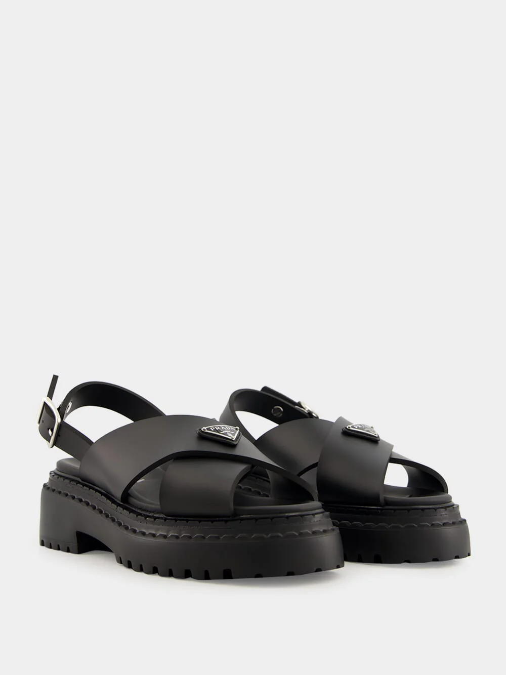 Black Crisscross Rubber Sandals with Logo - Image 3