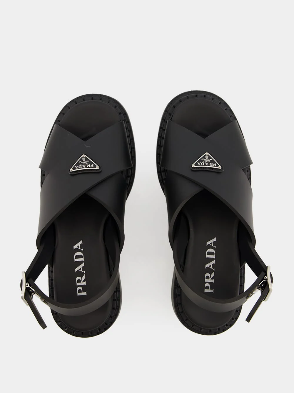 Black Crisscross Rubber Sandals with Logo - Image 4