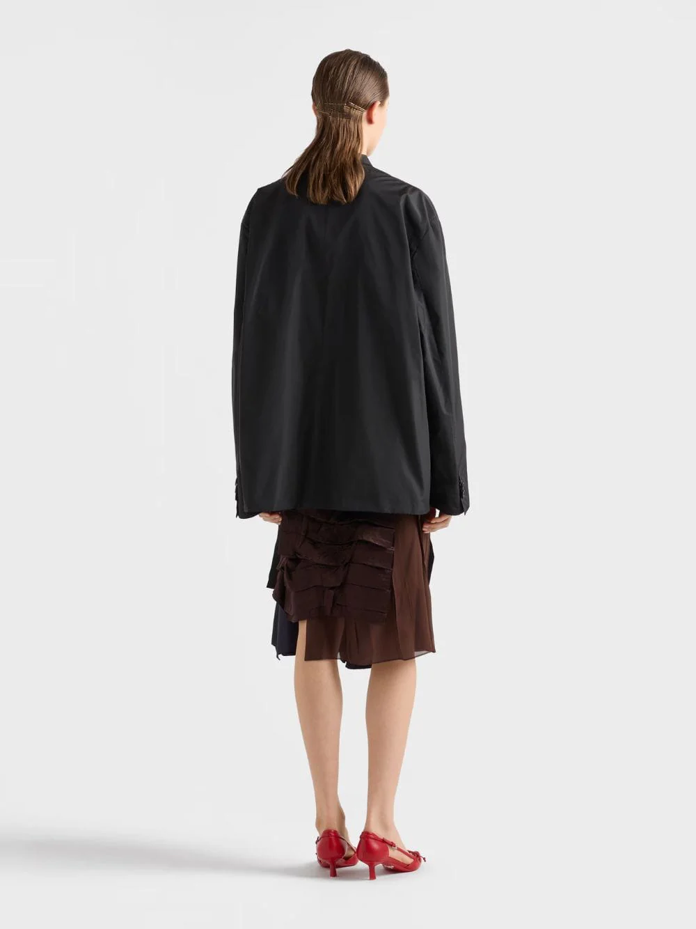Black Double-Breasted Taffeta Jacket - Image 3