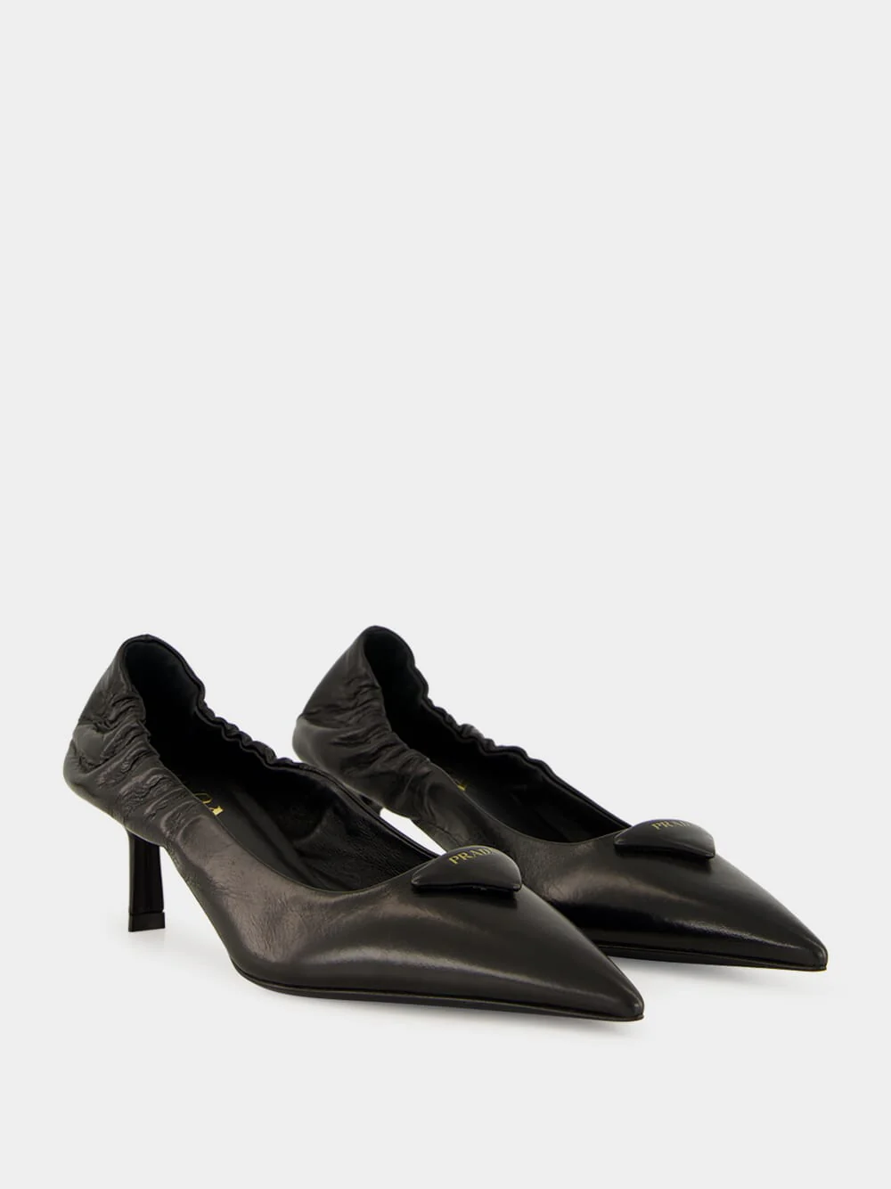 Black Mid-Heel Leather Pumps - Image 3