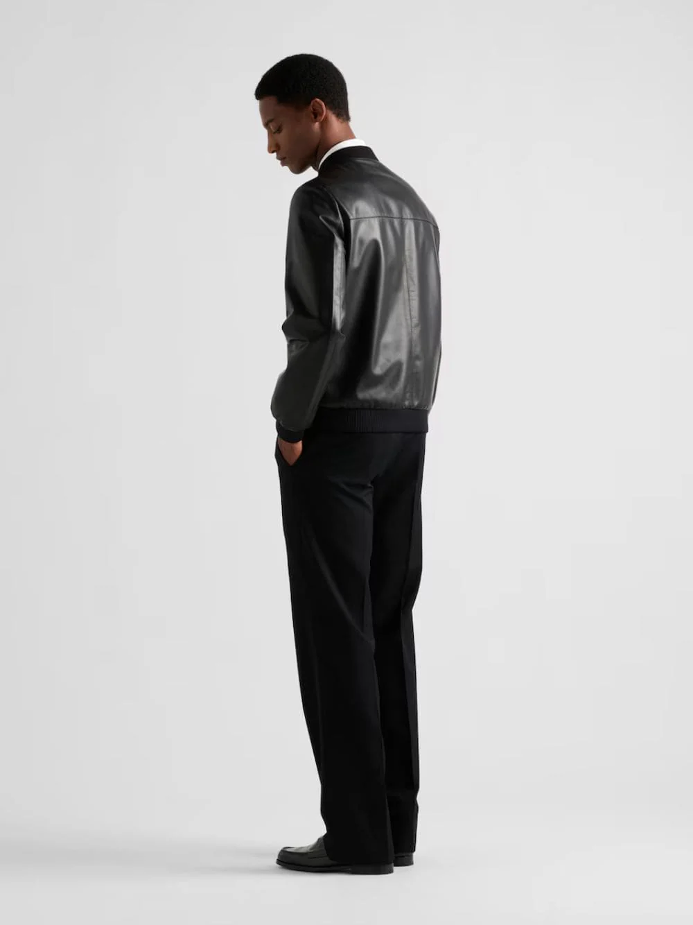 Black Nappa Leather Bomber Jacket - Image 3