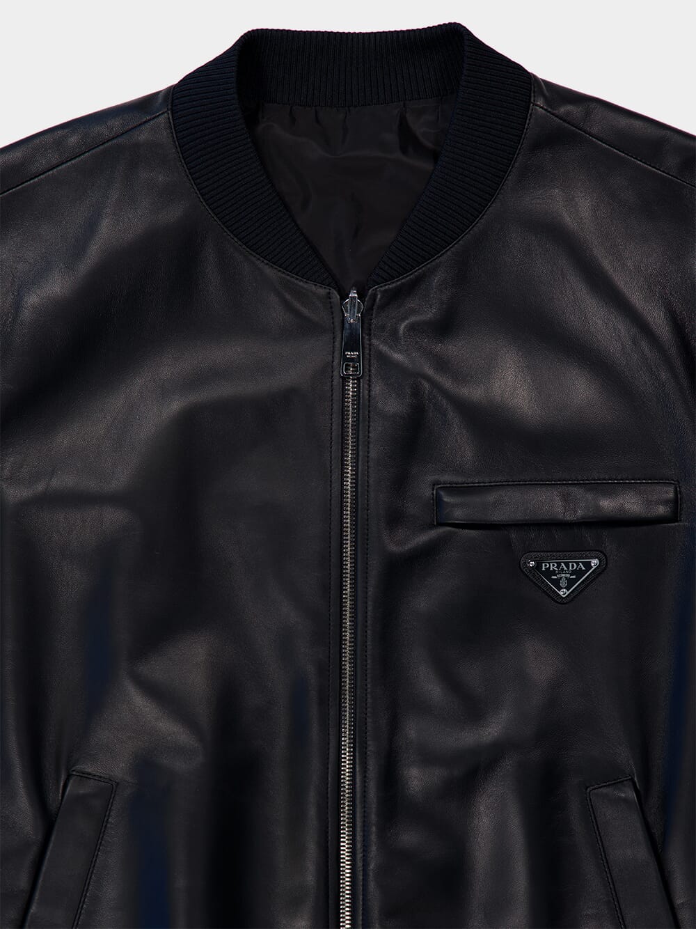 Black Nappa Leather Bomber Jacket - Image 5