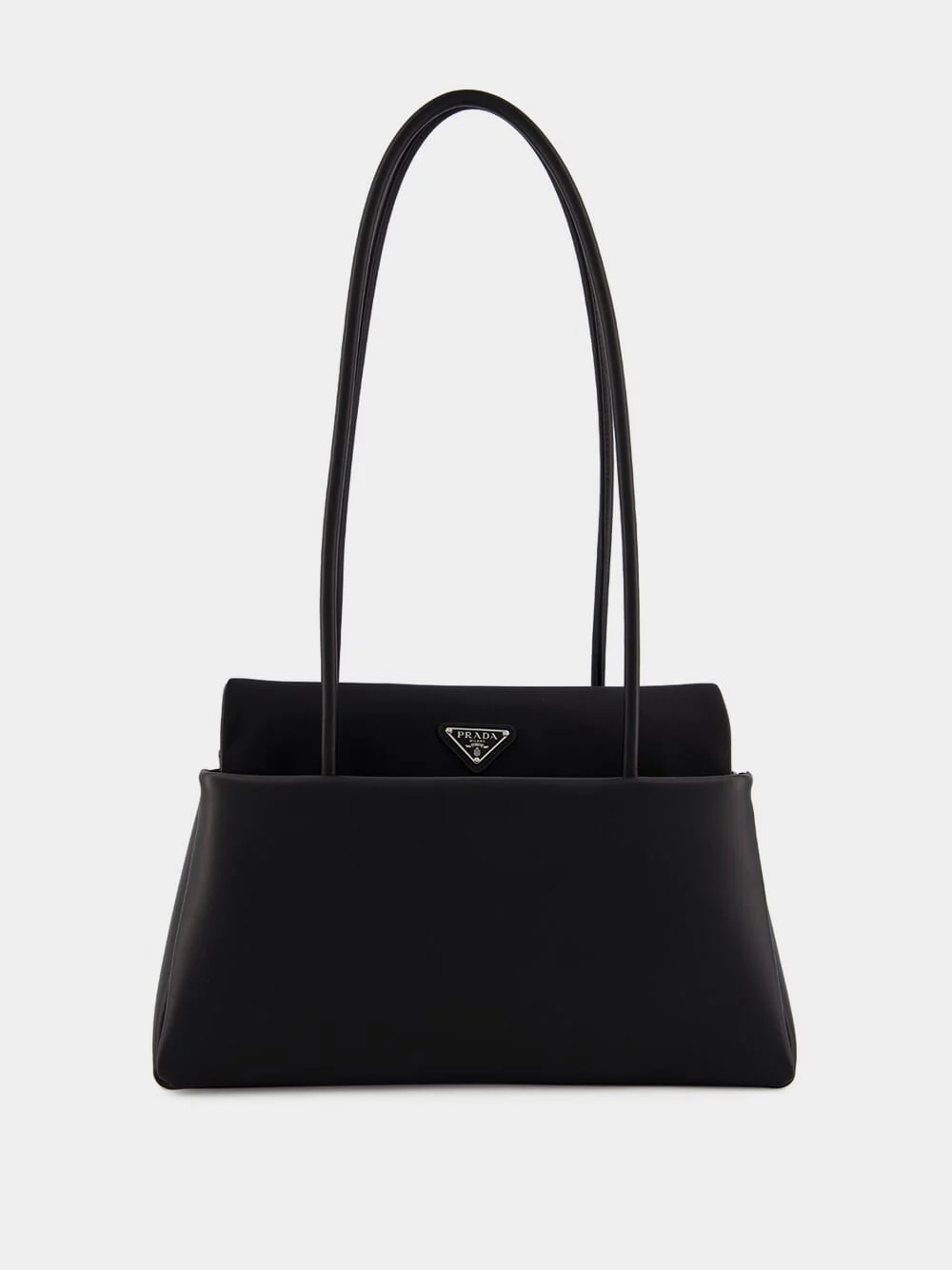 Black Passage Medium Leather Bag with Re-Nylon Flap - Image 2