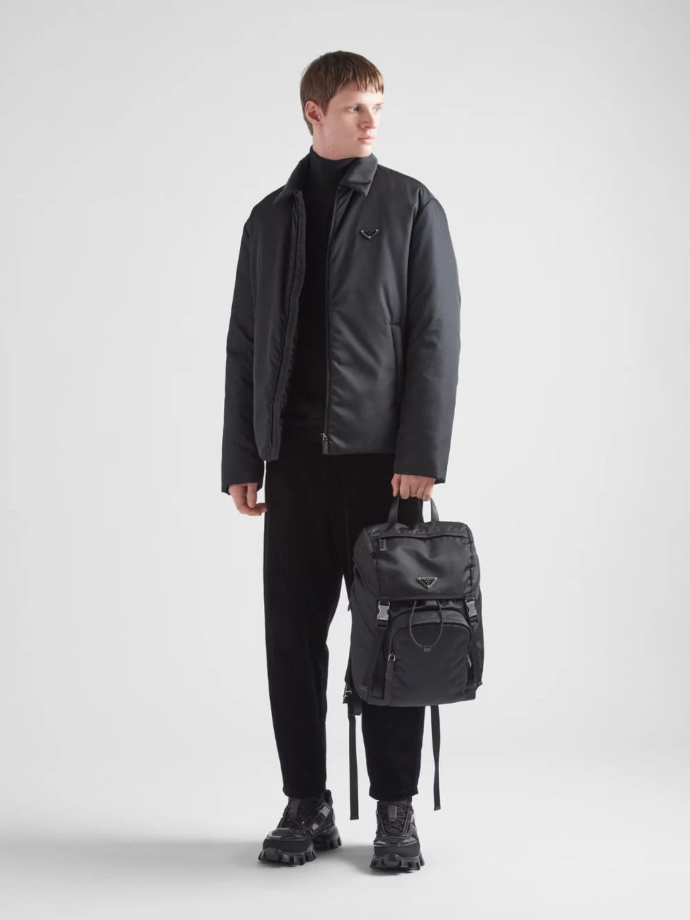 Black Re-Nylon and Saffiano Leather Backpack - Image 3