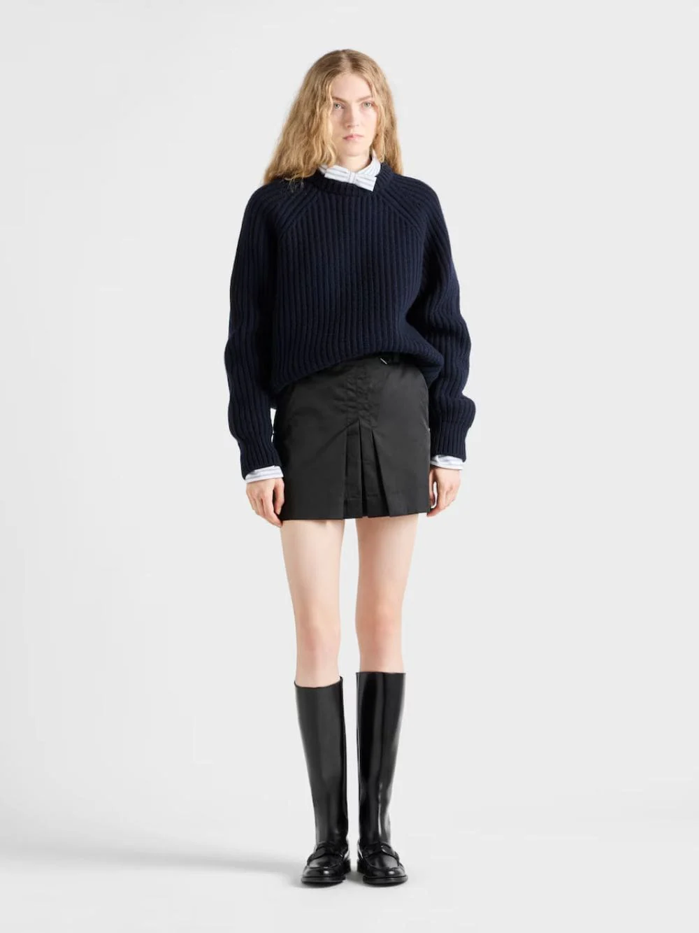 Black Re-Nylon Pleated Mini Skirt