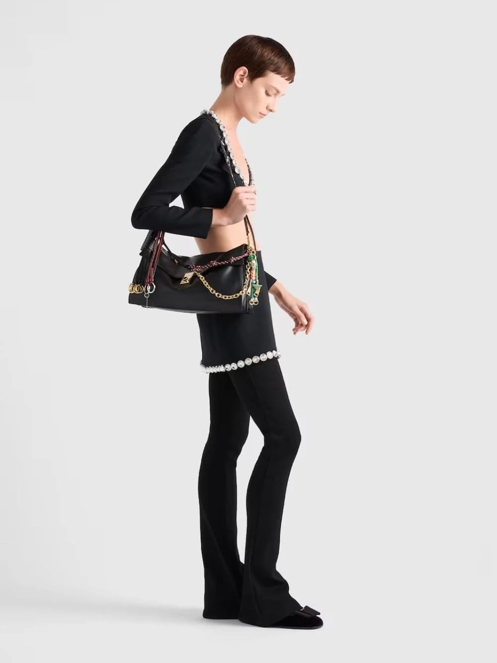 Black Soft Sound Leather Shoulder Bag with Charms - Image 2