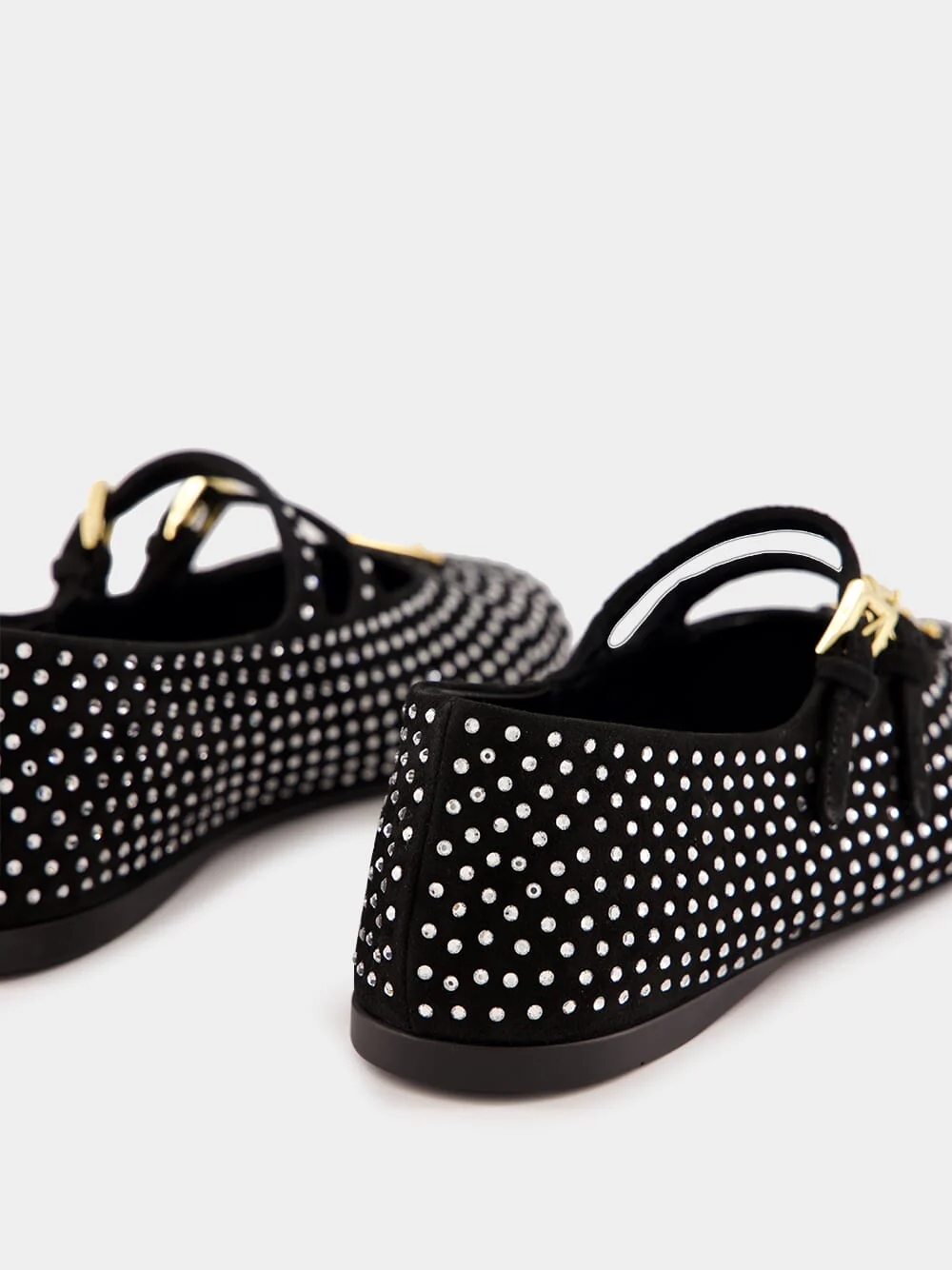 Black Suede Crystal Ballerinas - Image 7