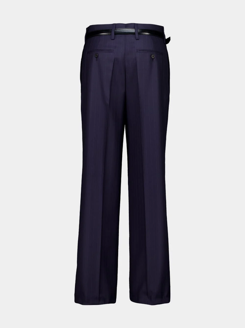 Blue Straight-Leg Wool Trousers with Leather Belt - Image 2
