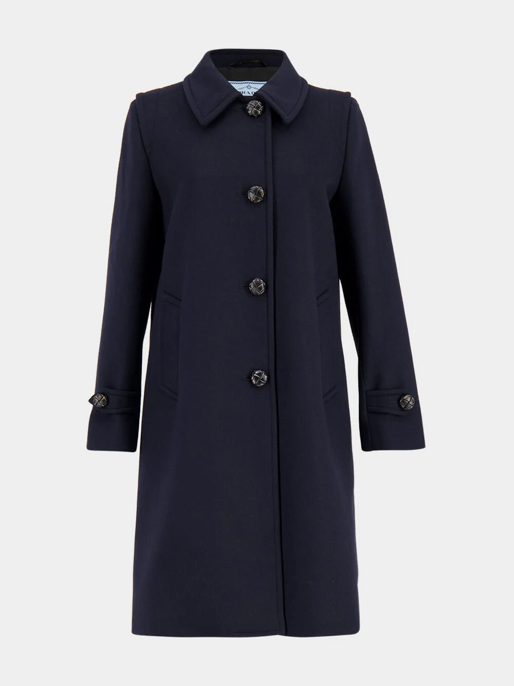 Blue Virgin Wool Coat with Leather Buttons