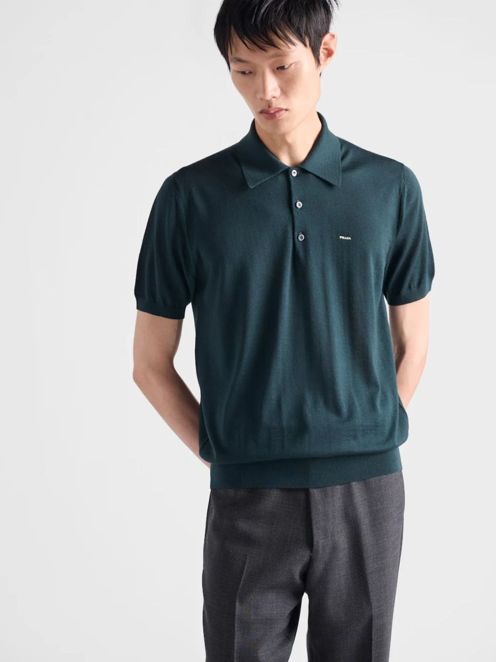 Bottle Green Superfine Wool Polo Shirt - Image 2