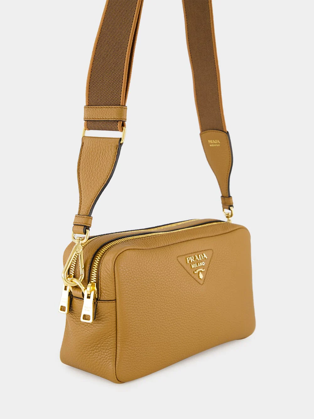 Caramel Double-Zip Leather Crossbody Bag - Image 3