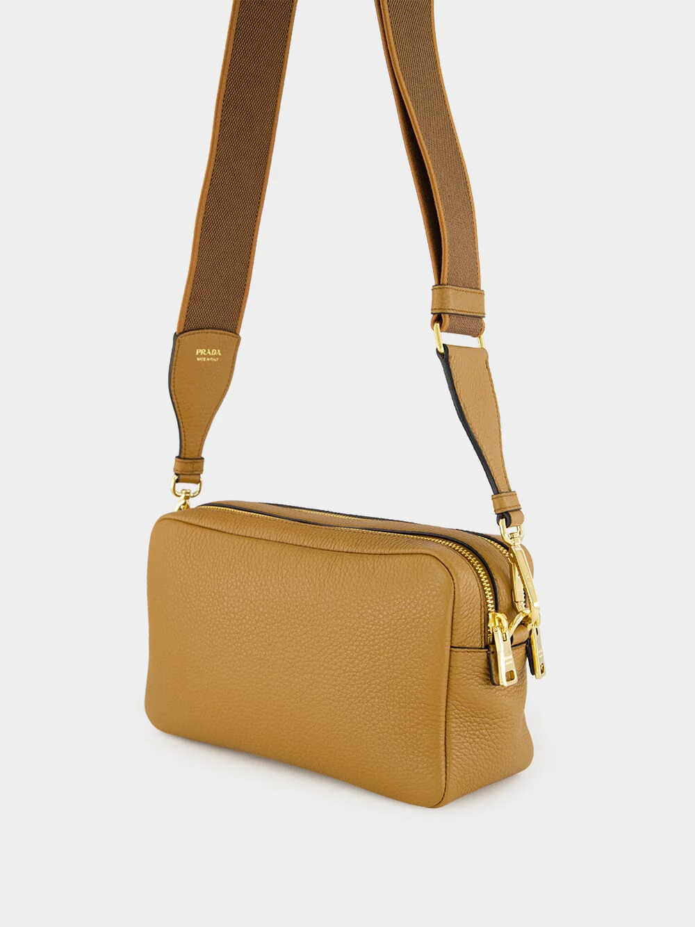 Caramel Double-Zip Leather Crossbody Bag - Image 5