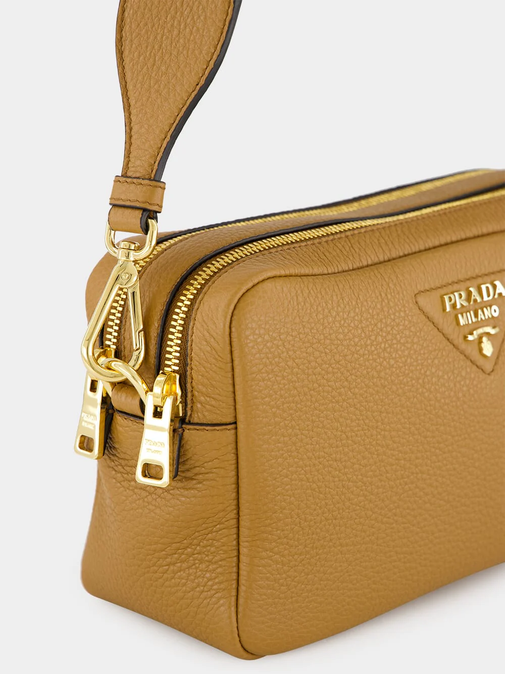 Caramel Double-Zip Leather Crossbody Bag - Image 8