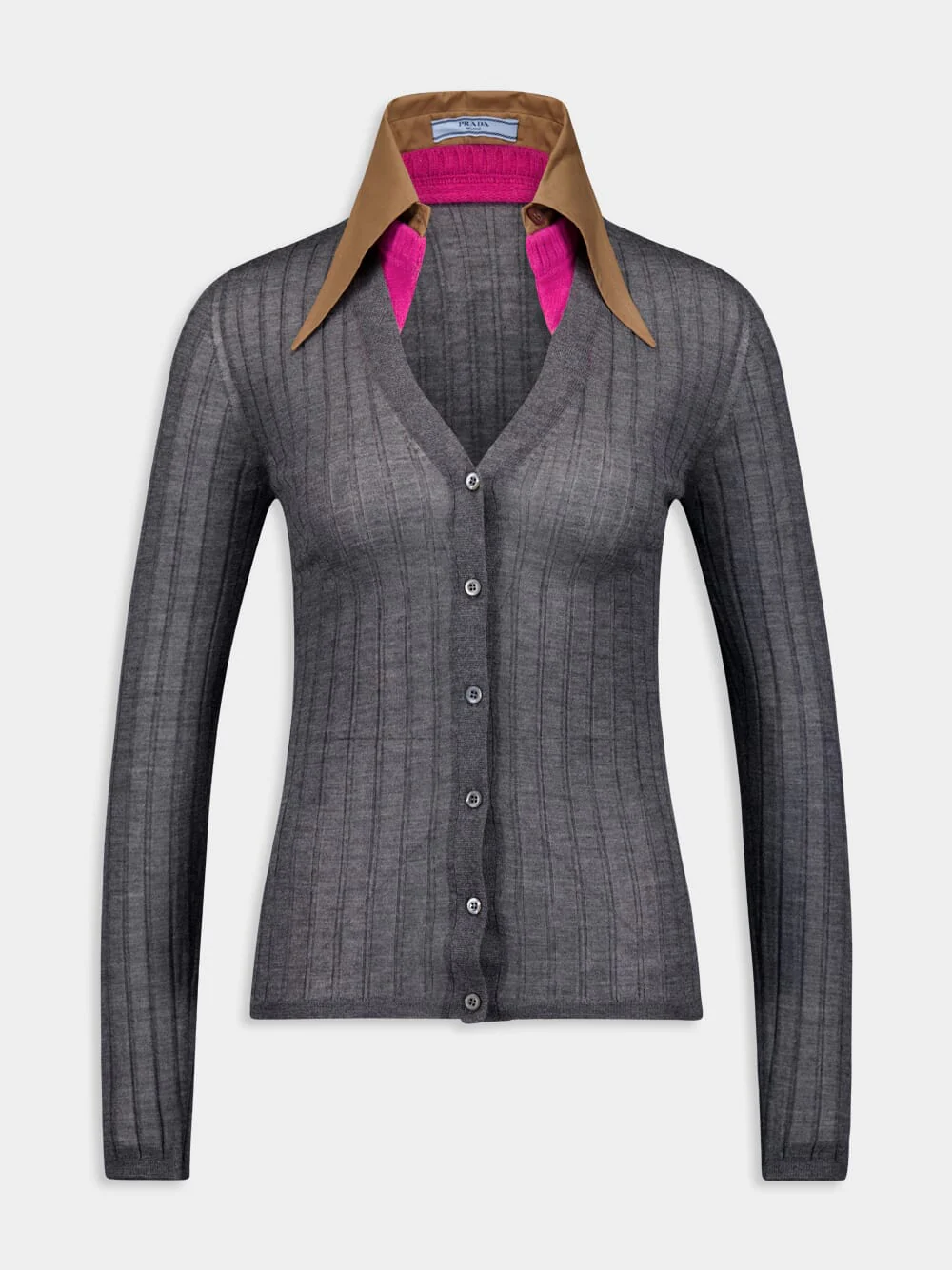 Cashmere-Silk Ribbed Knit Cardigan
