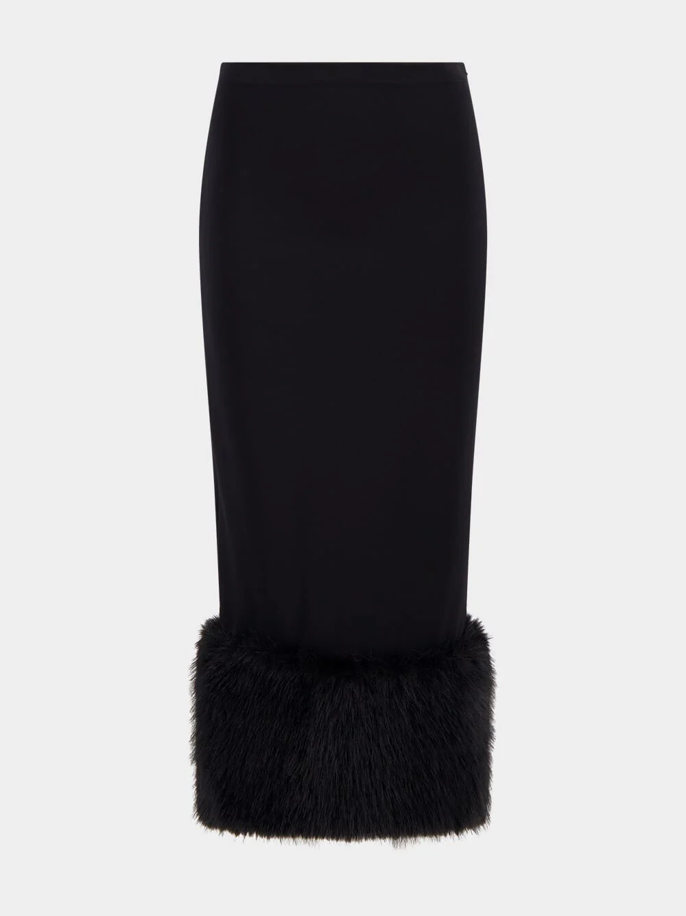 Black Stretch Jersey Skirt with Fur Trim - Image 2