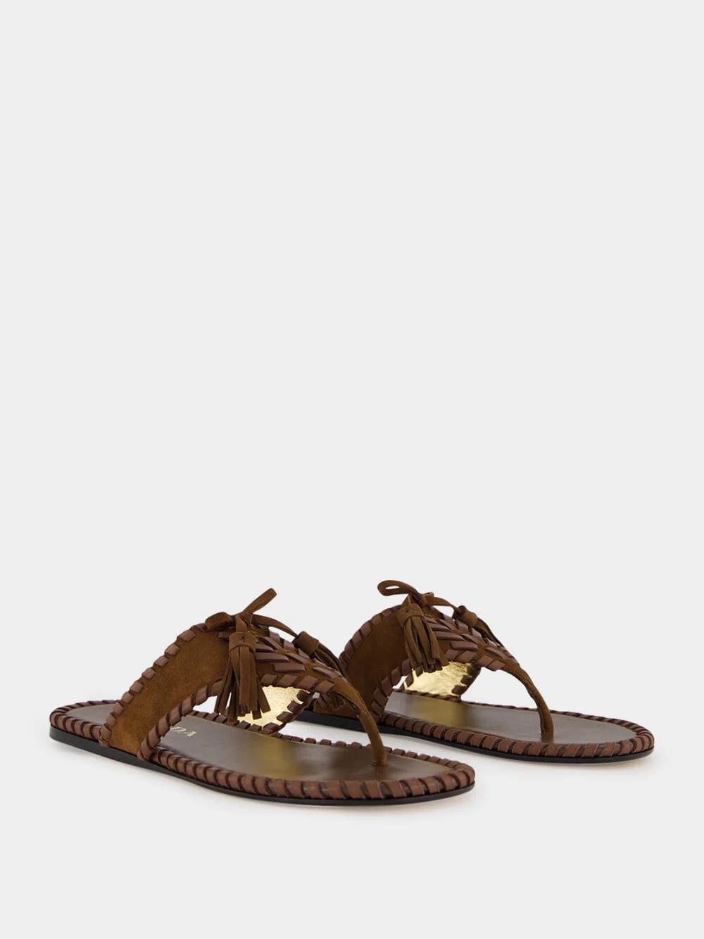 Cocoa Brown Braided Leather Thong Sandals - Image 3