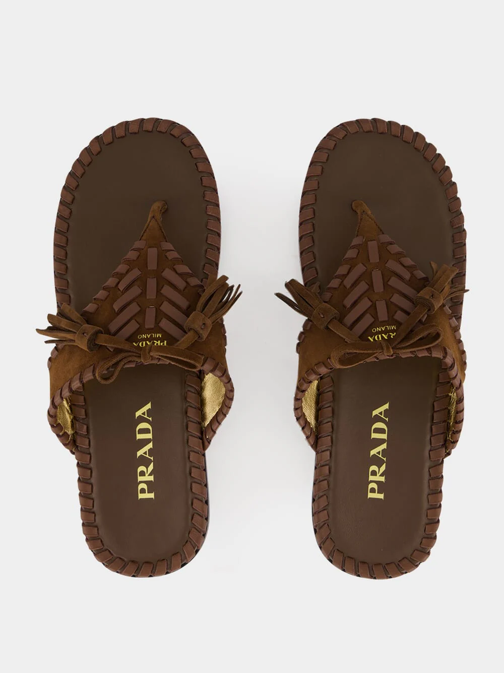 Cocoa Brown Braided Leather Thong Sandals - Image 4
