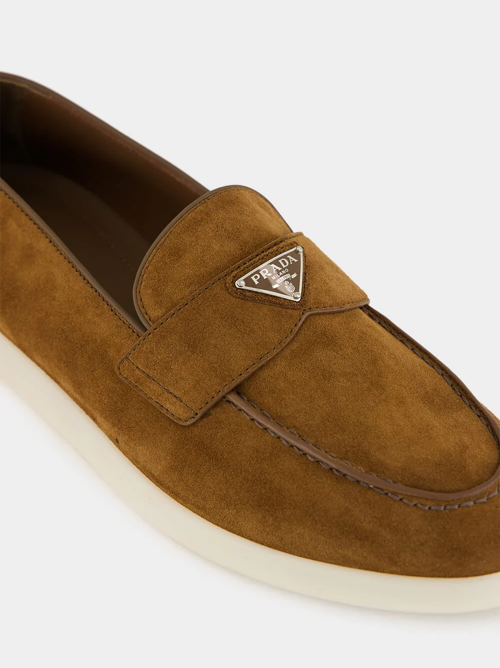 Cocoa Brown Suede Loafers with Logo Detail - Image 6