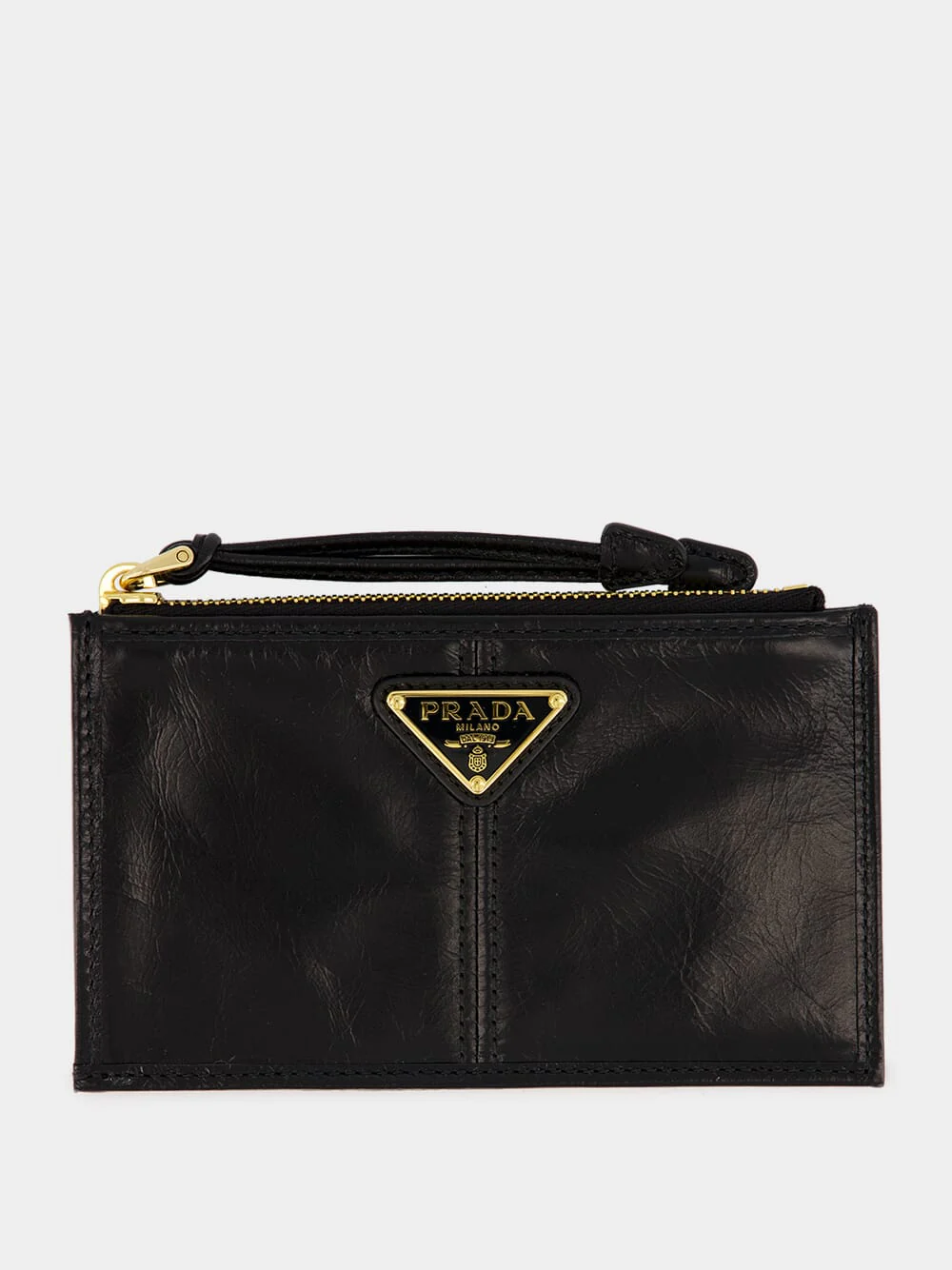 Black Leather Zip Card Holder