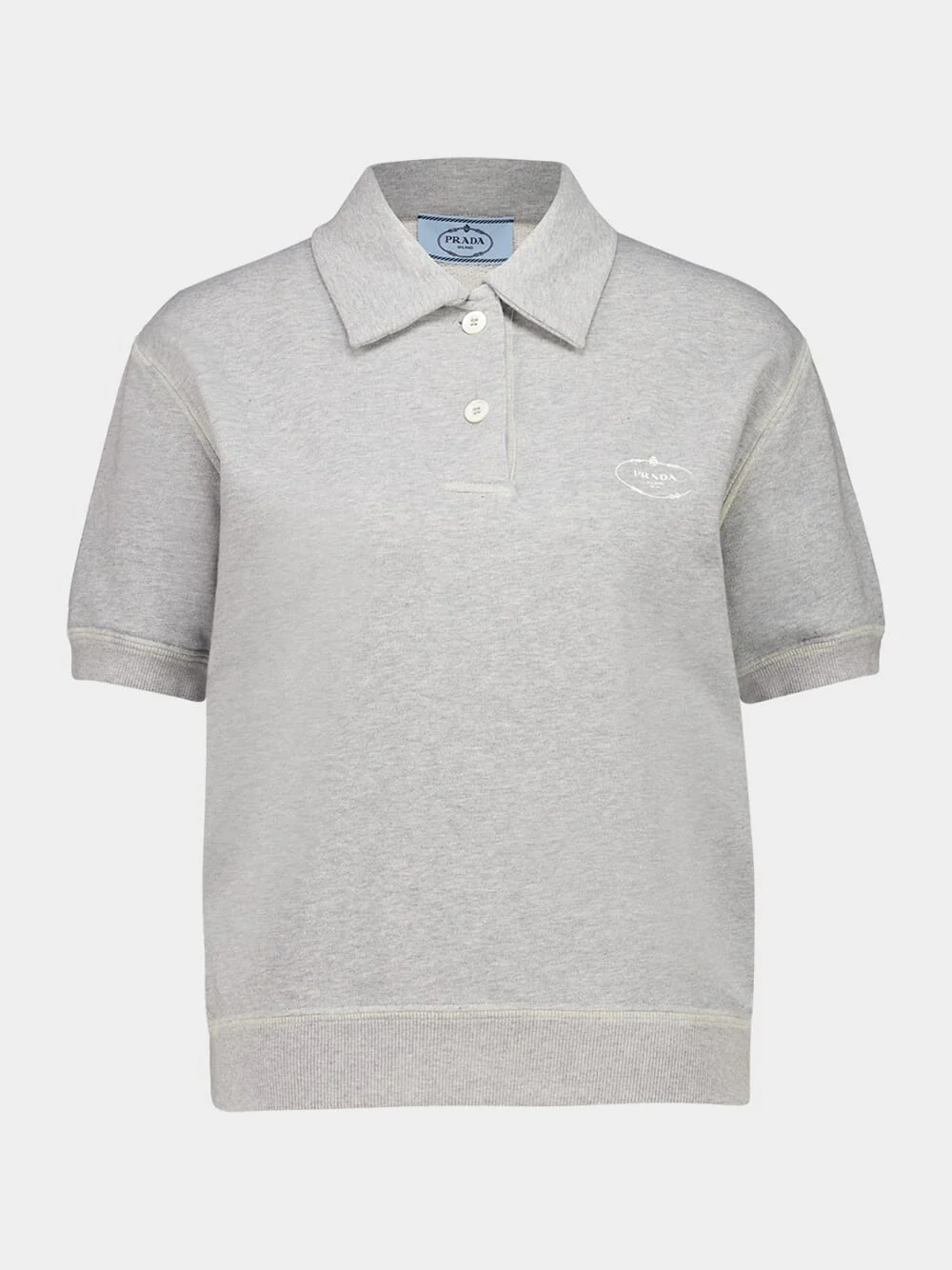 Grey Cotton Polo Shirt with Pearl Buttons