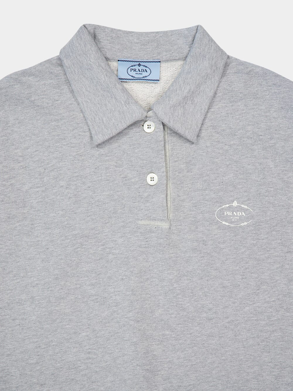 Grey Cotton Polo Shirt with Pearl Buttons - Image 3