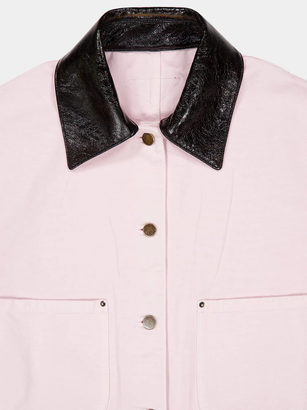 Light Pink Cropped Jacket with Leather Collar - Image 5