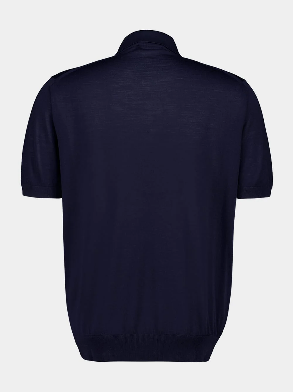 Navy Blue Superfine Wool Polo Shirt - Image 3