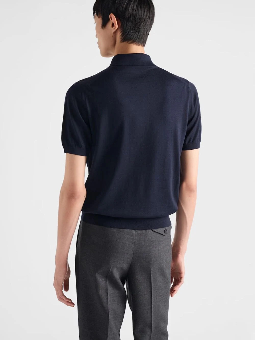 Navy Blue Superfine Wool Polo Shirt - Image 4