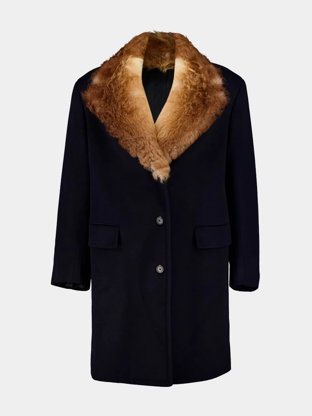 Navy Wool Coat with Shearling Collar - Image 2