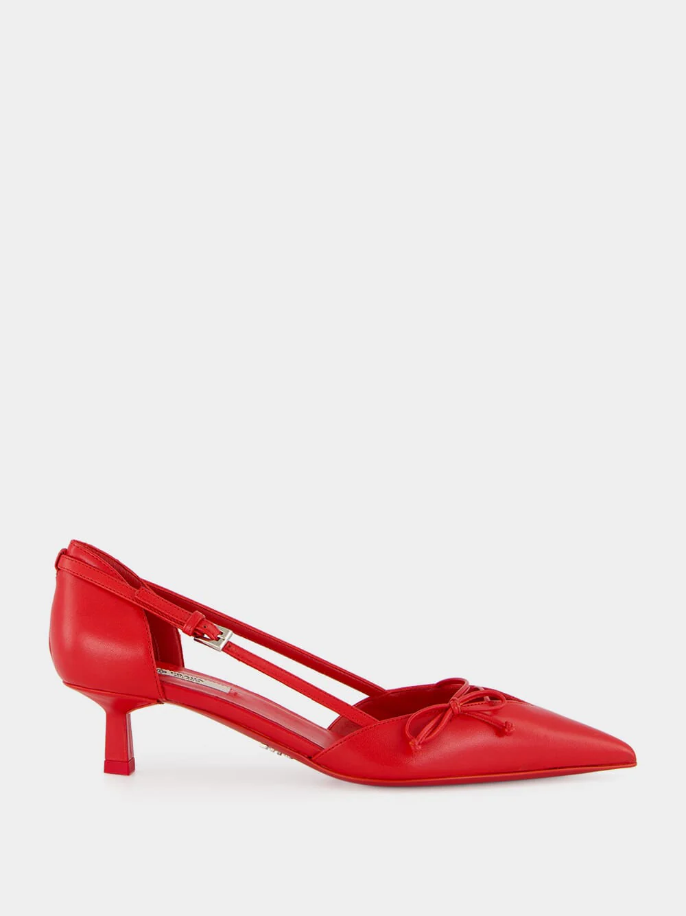 Red Leather Open-Side Bow Pumps