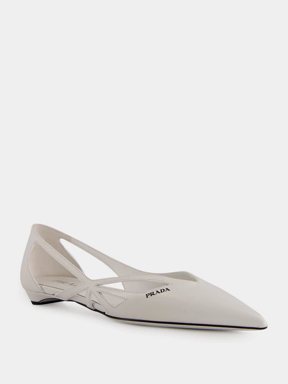 White Brushed Leather Cut-Out Ballerinas - Image 3