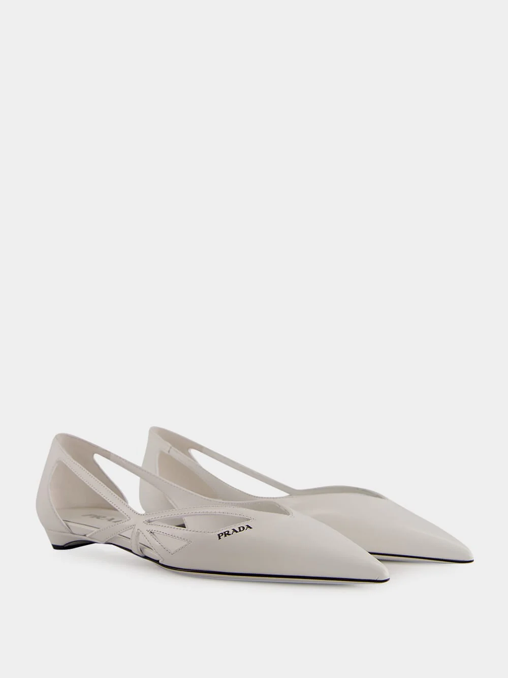 White Brushed Leather Cut-Out Ballerinas - Image 4