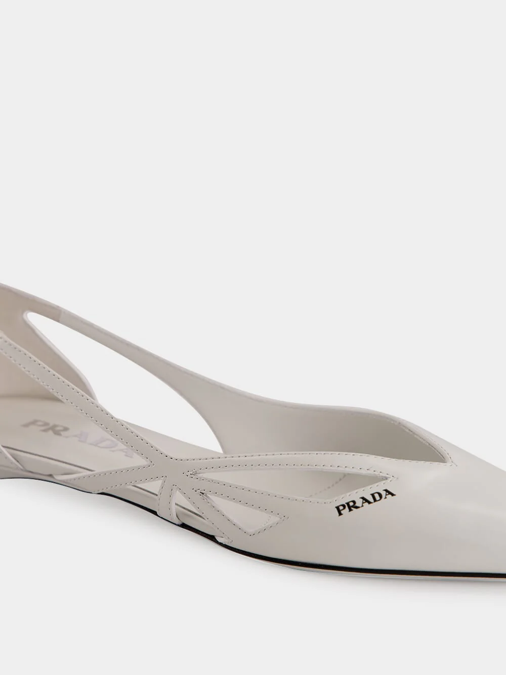 White Brushed Leather Cut-Out Ballerinas - Image 7