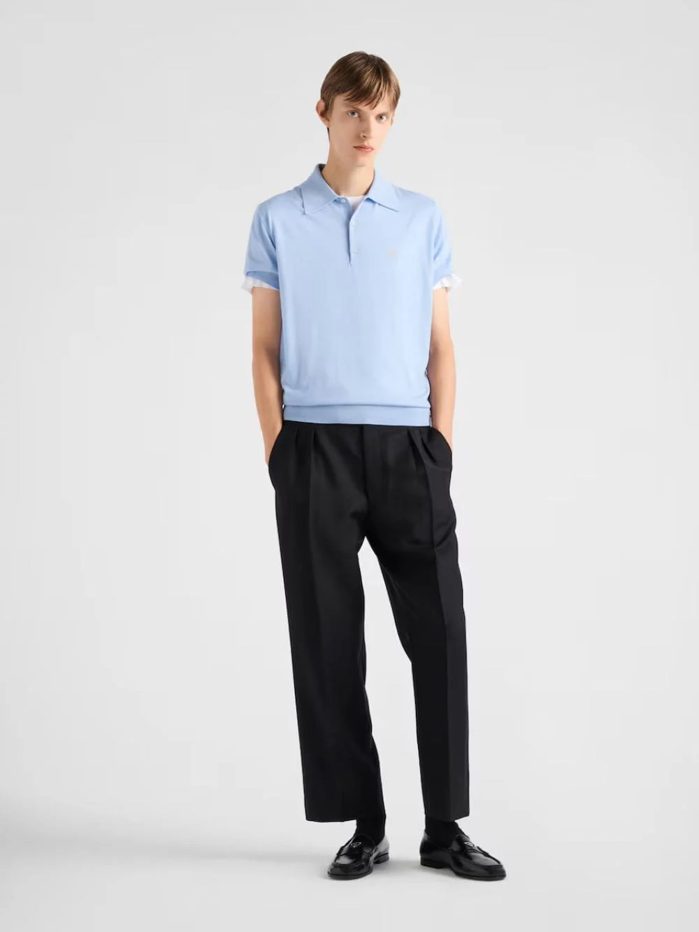 Sky Blue Superfine Wool Polo Shirt - Image 7
