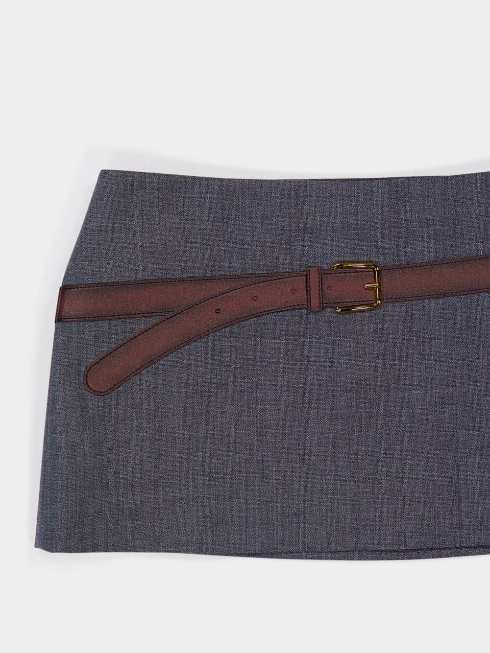 Slate Grey Technical Wool Miniskirt with Printed Belt - Image 5