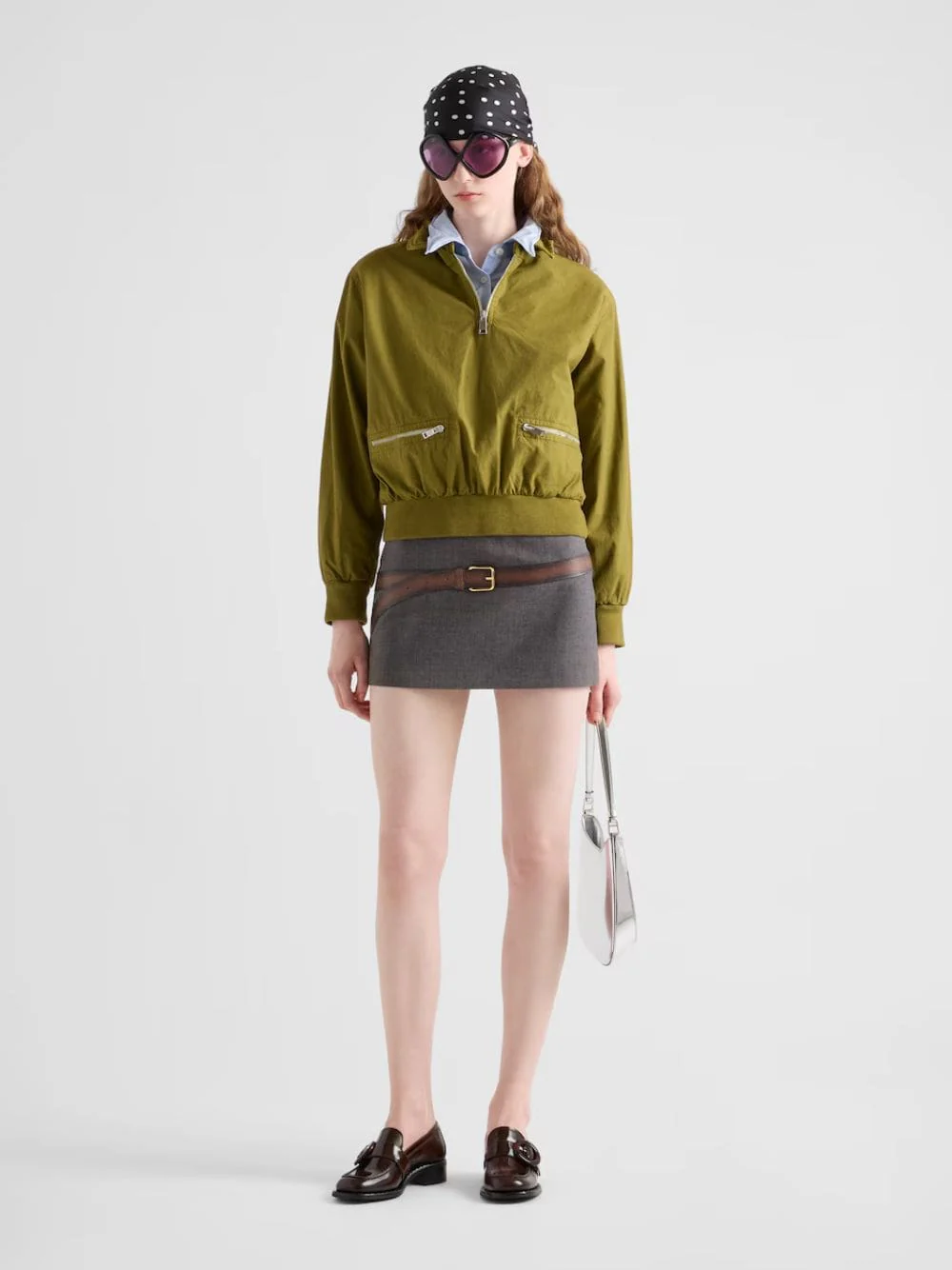 Slate Grey Technical Wool Miniskirt with Printed Belt - Image 7