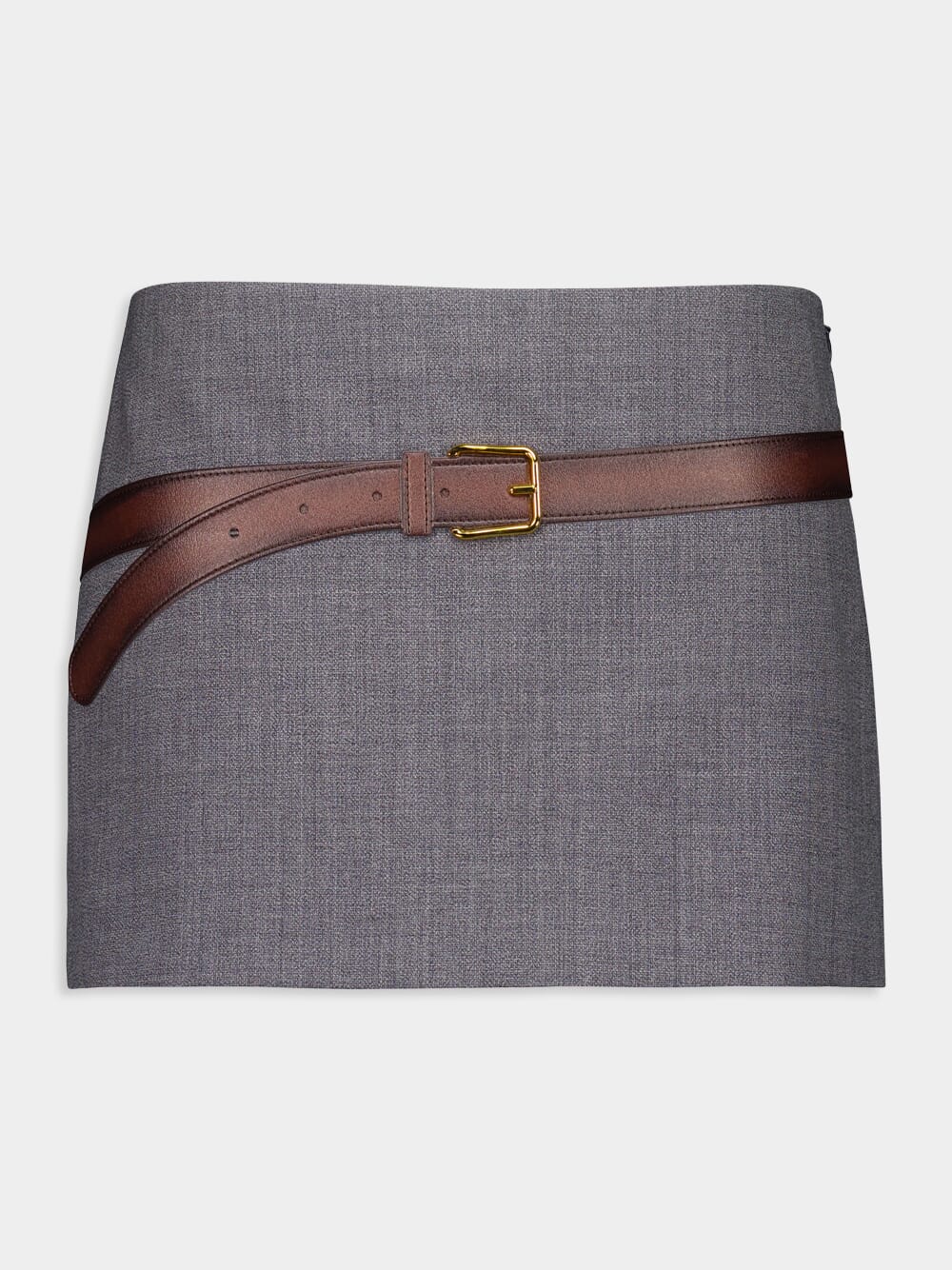 Slate Grey Technical Wool Miniskirt with Printed Belt - Image 8