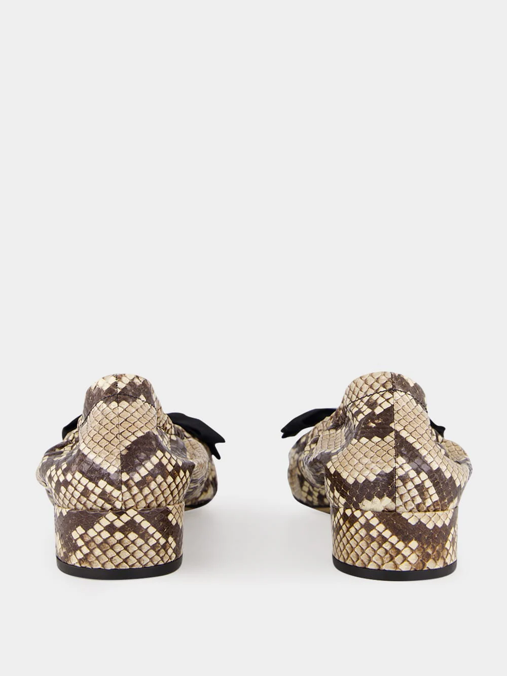 Snakeskin Heeled Ballet Flats with Bow - Image 5